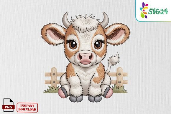 Reviewing the Cute Baby Cow Farm Embroidery Art PNG